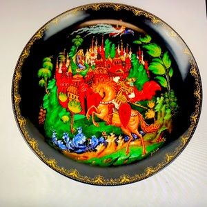 Vintage Signed Russian Precious Metal Hand Painted  Plate